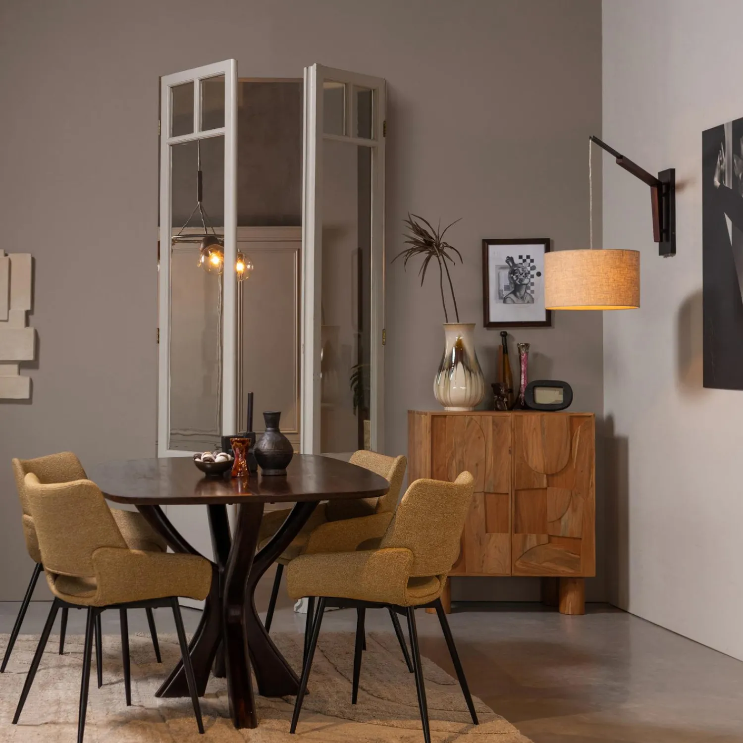 New WOOOD Parade eetkamerstoel melange stof Mosterd