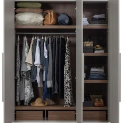 Outlet WOOOD Rens 3-deurs hang/legkast greep lang noten/pebble grey