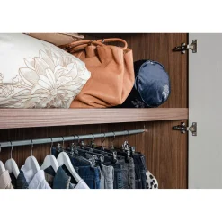 Outlet WOOOD Rens 3-deurs hang/legkast greep lang noten/pebble grey