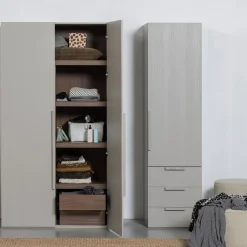 Discount WOOOD Rens 1-deurs legkast greep lang noten/pebble grey