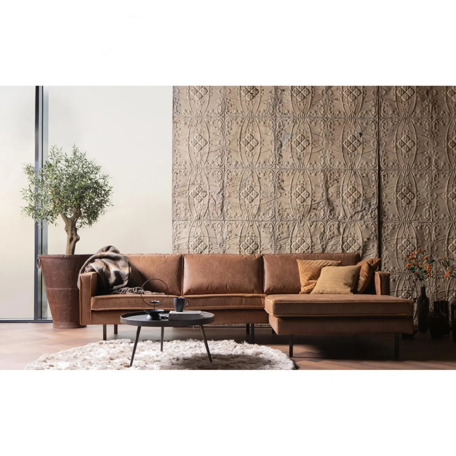 Best WOOOD Rodeo chaise longue rechts ecoleer Cognac