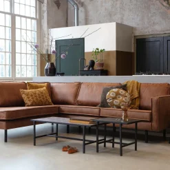 Outlet WOOOD Rodeo hoekbank links ecoleer Cognac