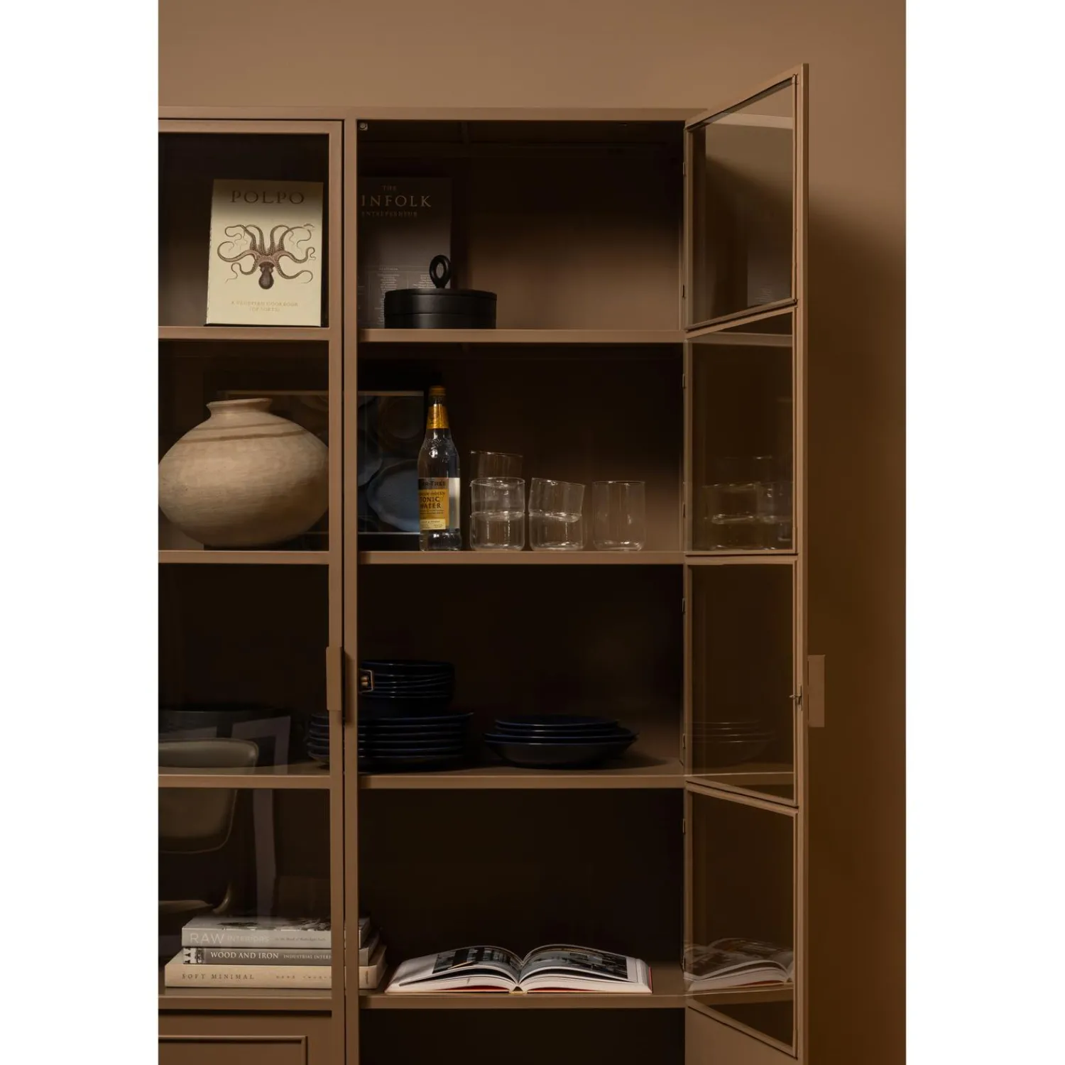 New WOOOD Ronja vitrinekast XL metaal military brown Militair bruin