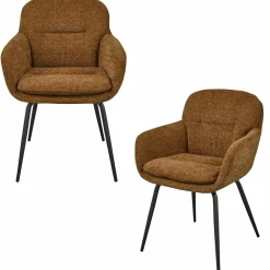 Clearance WOOOD Runa eetkamerstoel chenille Karamel bruin/geel