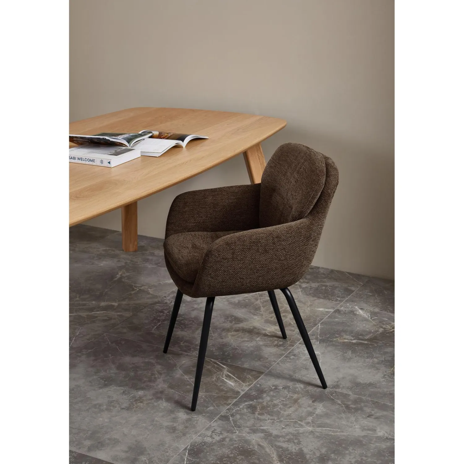 Sale WOOOD Runa eetkamerstoel chenille Warm bruin