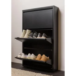 Clearance WOOOD Sabine 3-vaks schoenenkast metaal Zwart