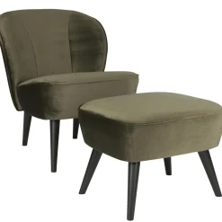 Best WOOOD Sara hocker op poten velvet warm Groen
