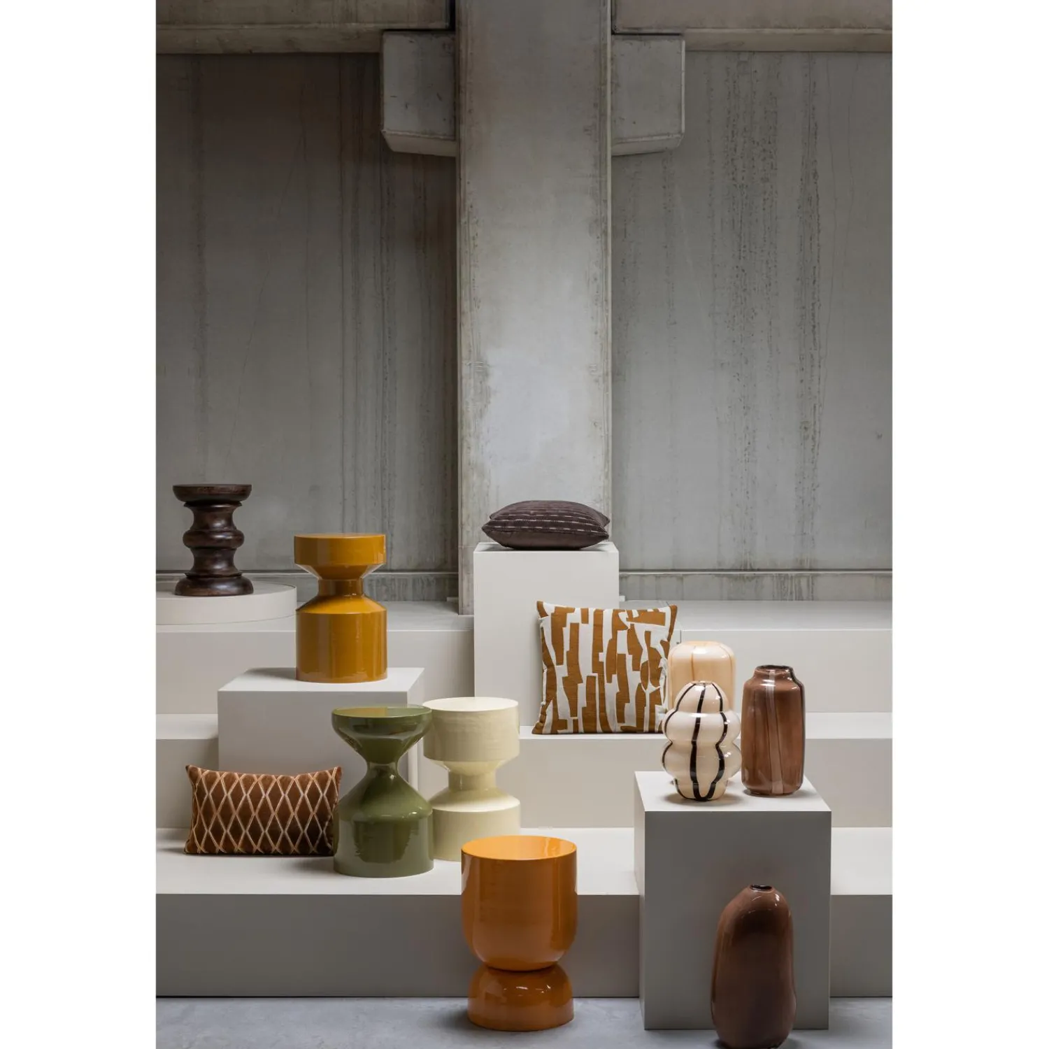 Outlet WOOOD Selena vaas glas met streep bruin