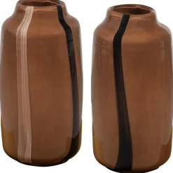 Outlet WOOOD Selena vaas glas met streep bruin