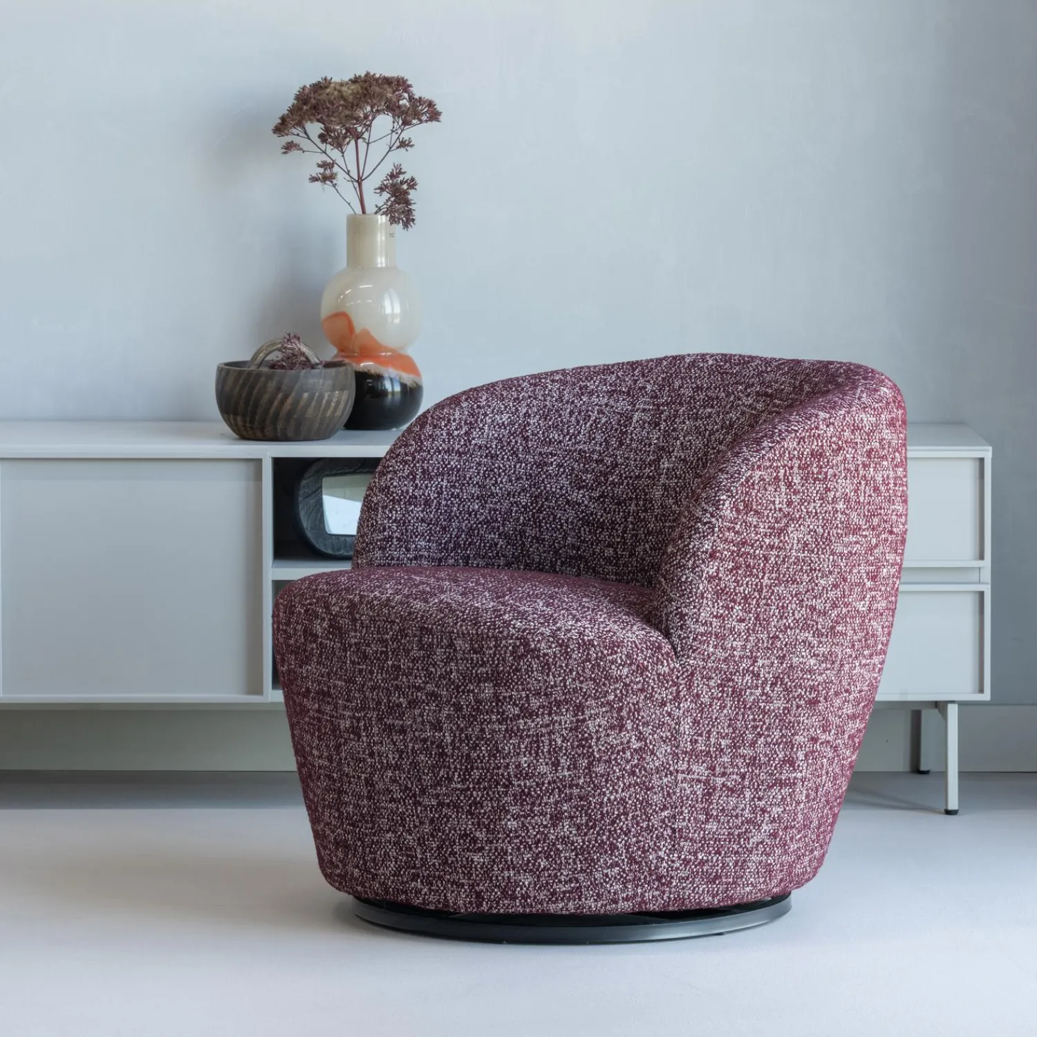 New WOOOD Serra draaifauteuil rood melange Bordeaux