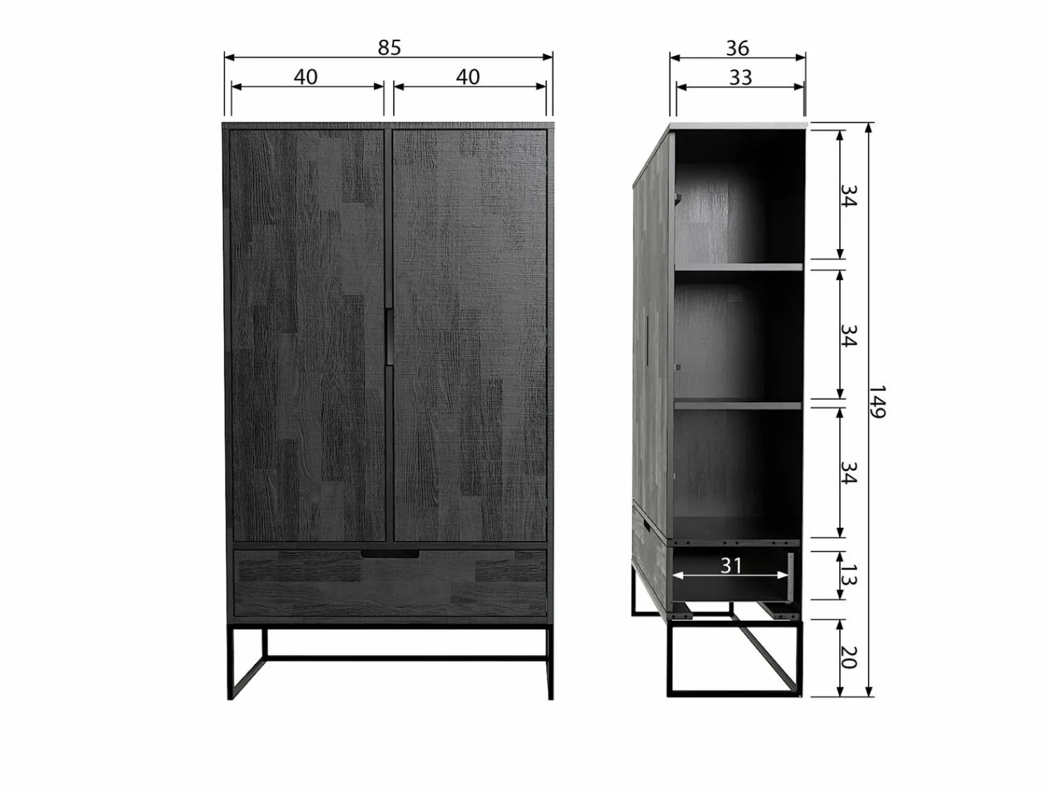 New WOOOD Silas 2-deurs kast grenen Dust