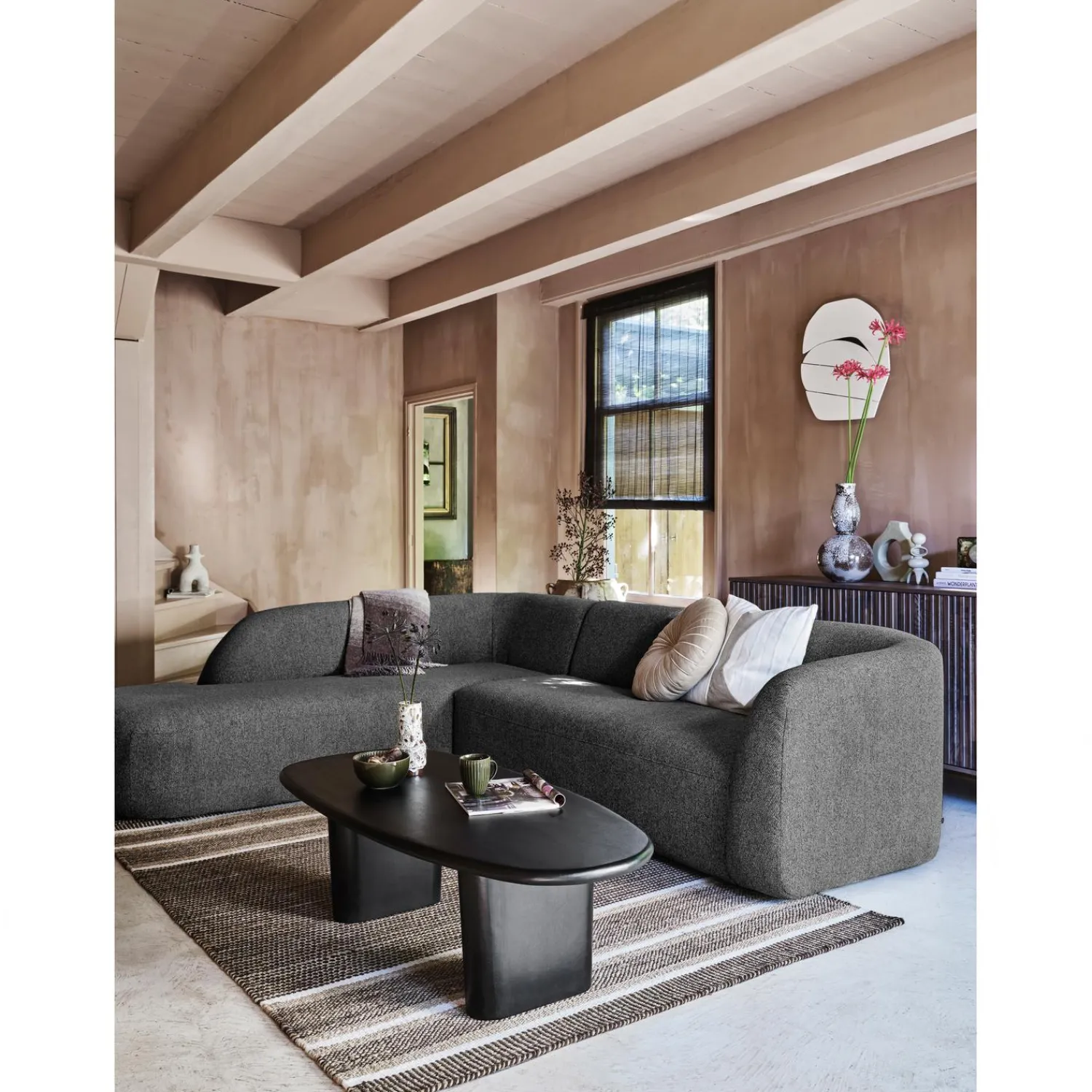 Clearance WOOOD Sloping hoekbank melangelinks grijs/zwart Grijs/zwart melange