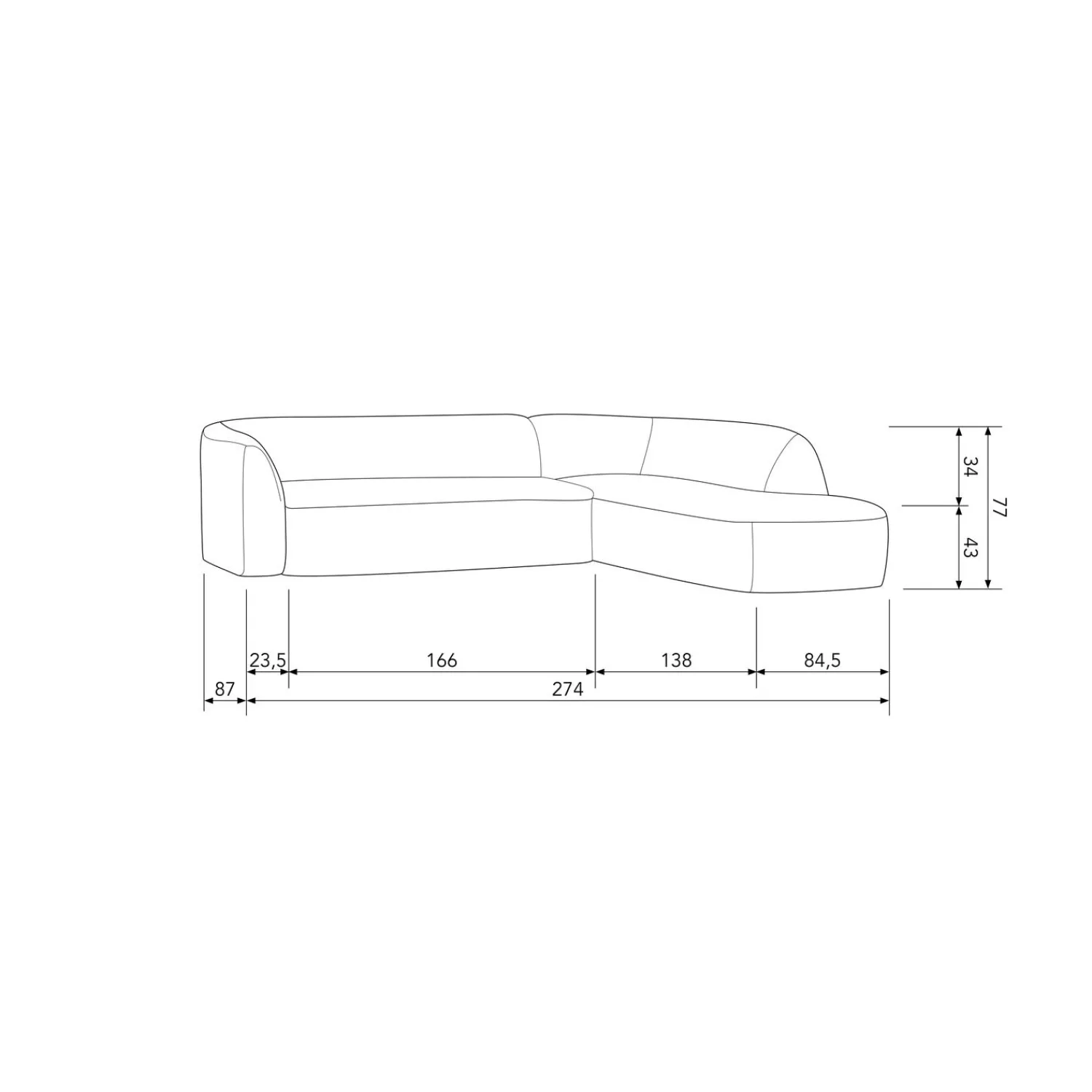 Sale WOOOD Sloping hoekbank rechts Pearl melange