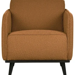 Best WOOOD Statement fauteuil met arm bouclé boter Botergeel