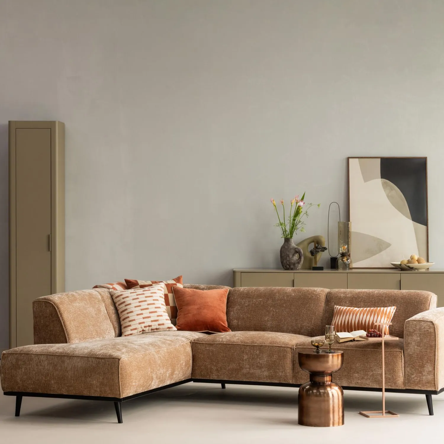 Outlet WOOOD Statement hoekbank links chenille velvet Taupe