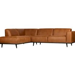 Best WOOOD Statement hoekbank links ecoleer Cognac