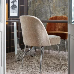 WOOOD Vogue eetkamerstoel 3D chenille chrome poot Zand