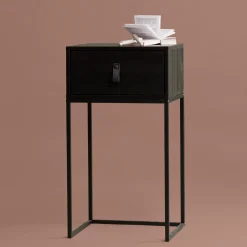 Hot WOOOD Zola nachtkastje met lade geborsteld diepzwart